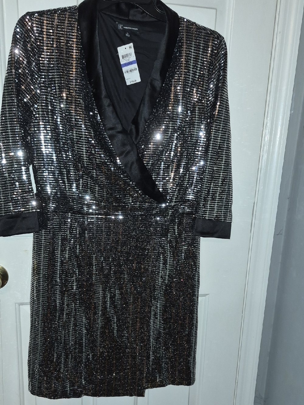 Sequin Blazer Dress With Satin Collar Size XL